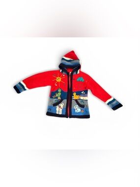 Handmade Peruvian Child Sweater Cardigan with Animals size 6 child